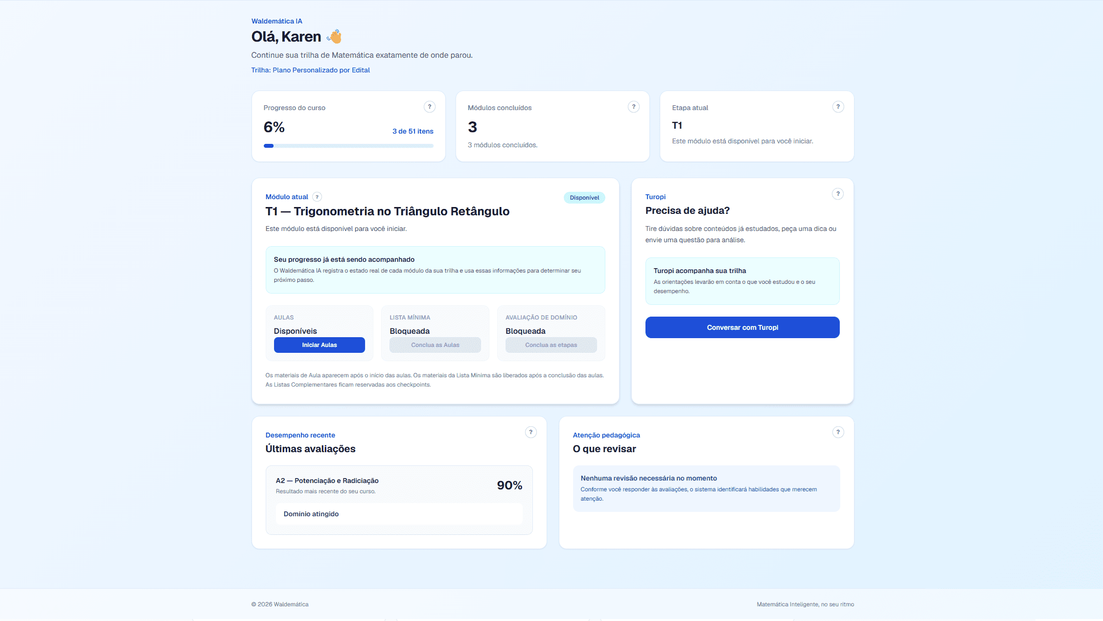 Dashboard atual da Waldemática IA
