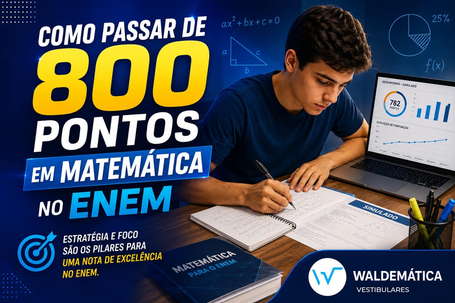Estudante resolvendo um simulado de matemática com foco e concentração.