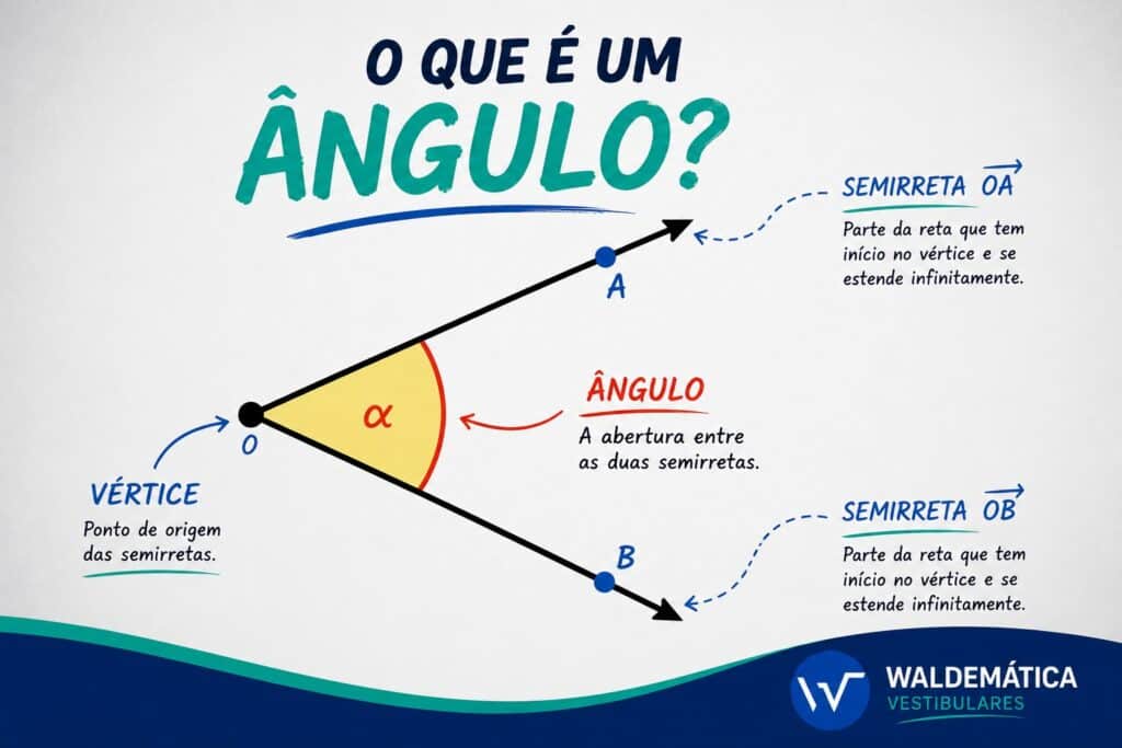 Esquema gráfico mostrando duas semirretas que formam um ângulo a partir de um vértice comum.