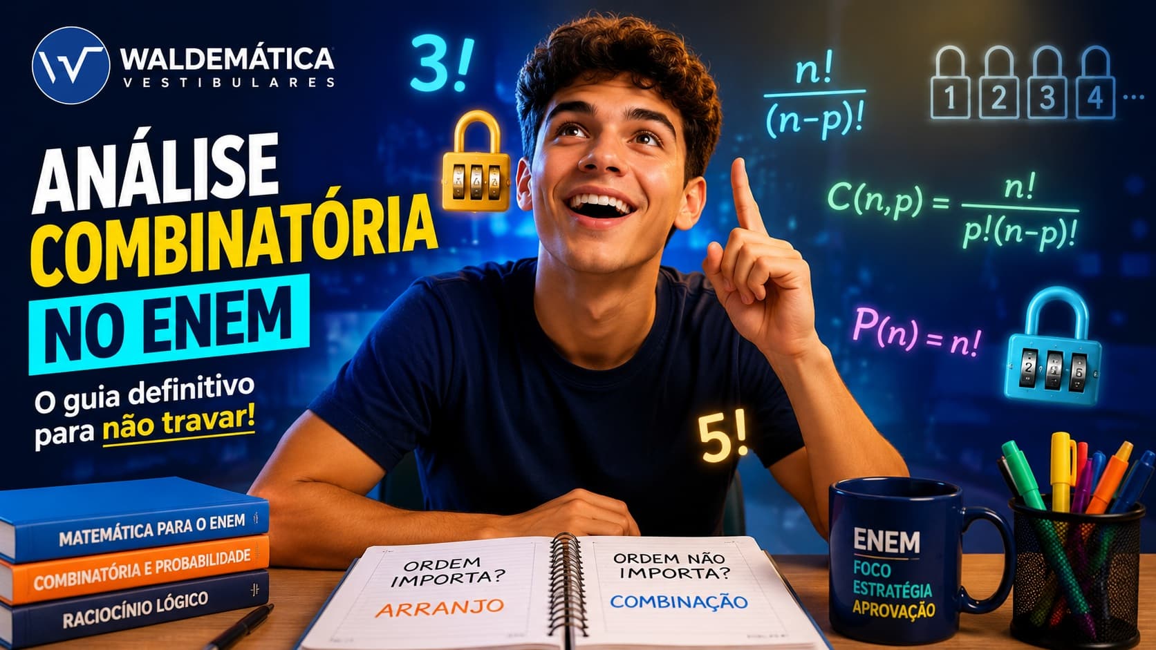 Estudante compreendendo como resolver questões de análise combinatória no ENEM com o método Waldemática.