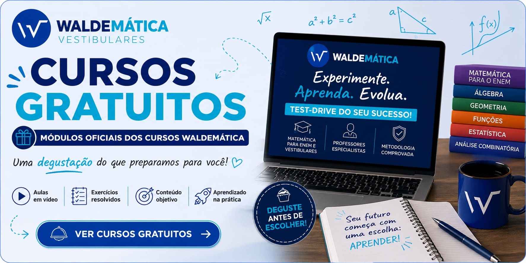 imagem envolvendo os cursos gratuitos da plataforma waldemática de cursos online