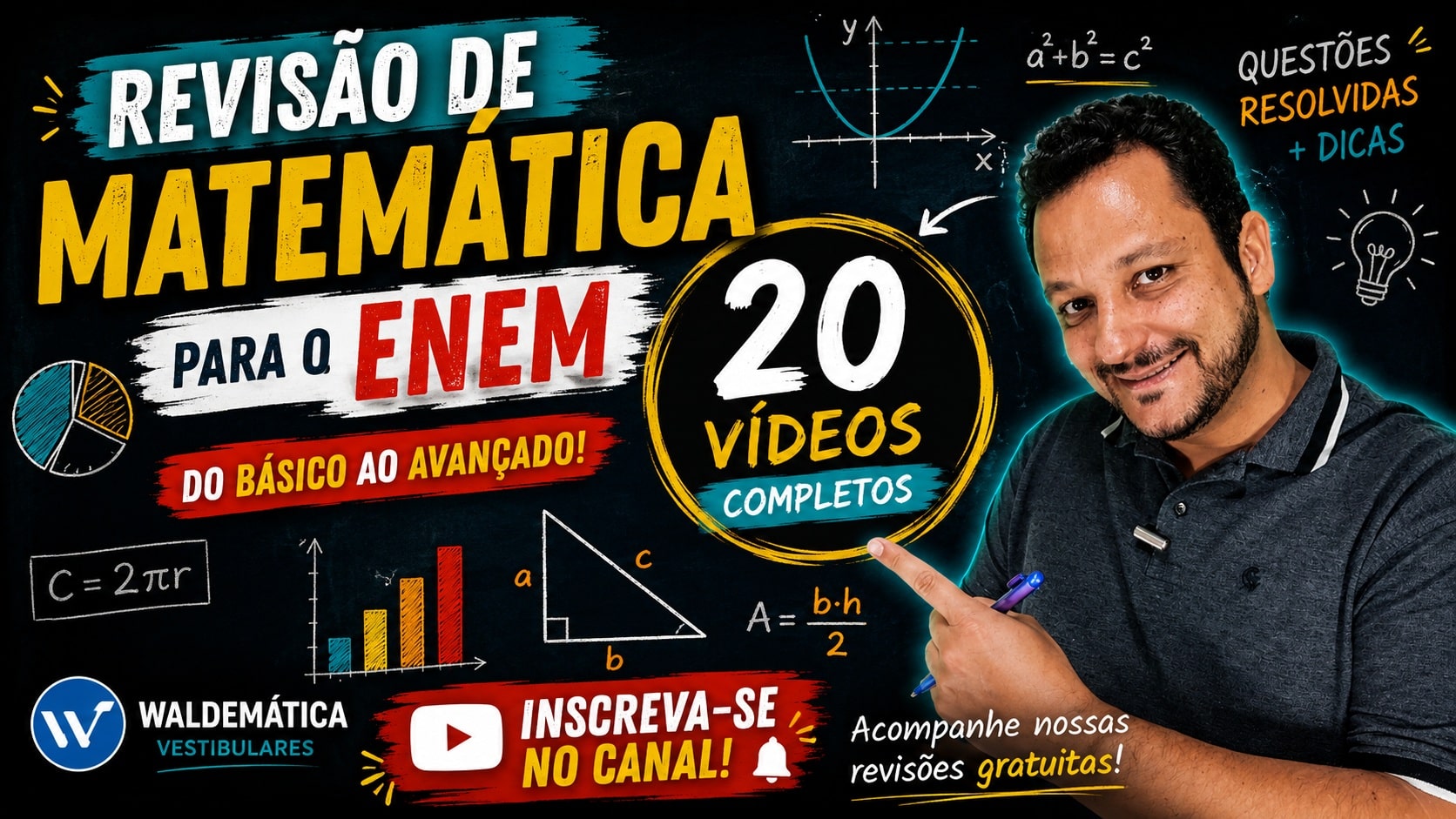 Thumbnail da série de revisão de matemática para o Enem do canal Waldemática.